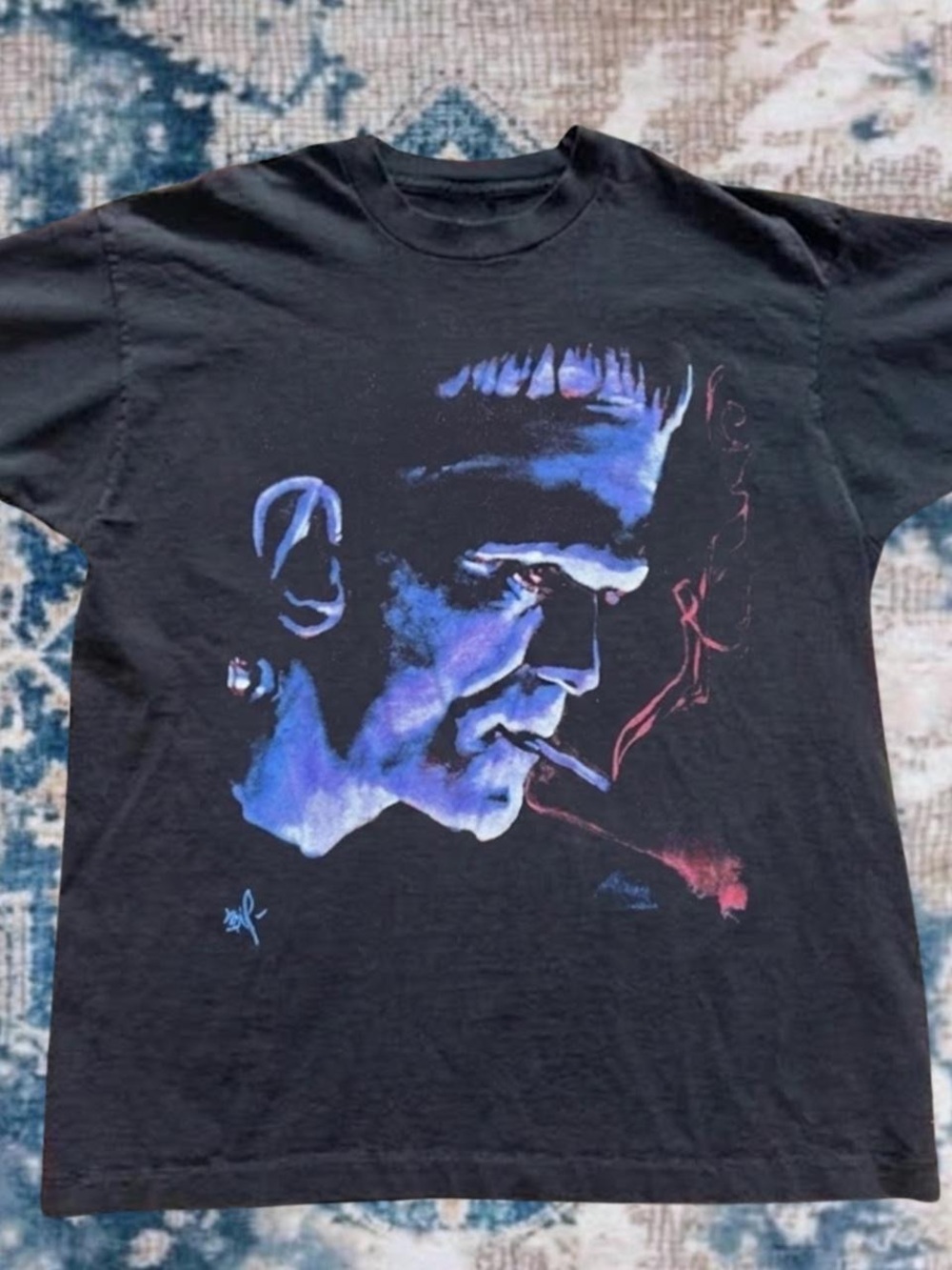 Gildan Black Tee with Blue and Red Frankenstein Portrait